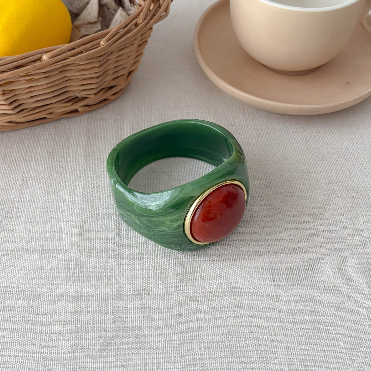 Classy Marbled Geometric Resin Ring