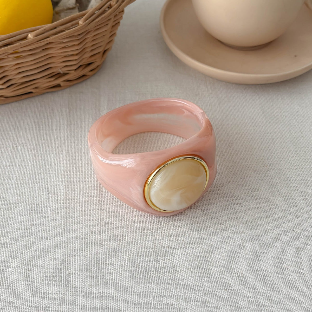 Classy Marbled Geometric Resin Ring