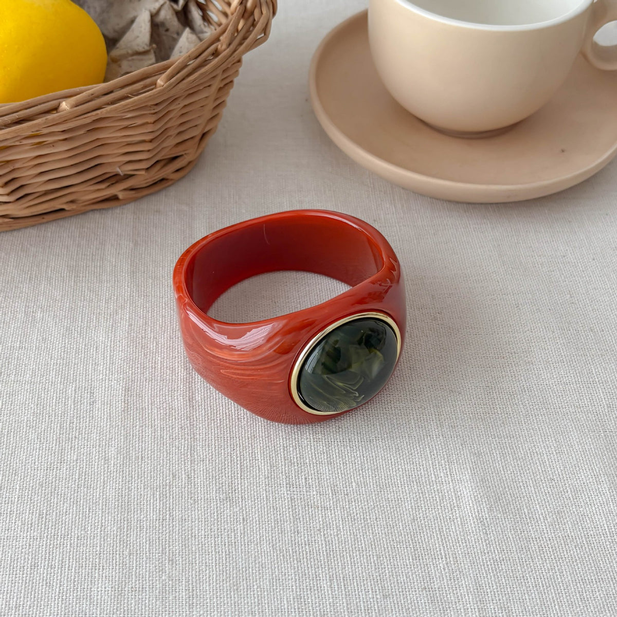 Classy Marbled Geometric Resin Ring