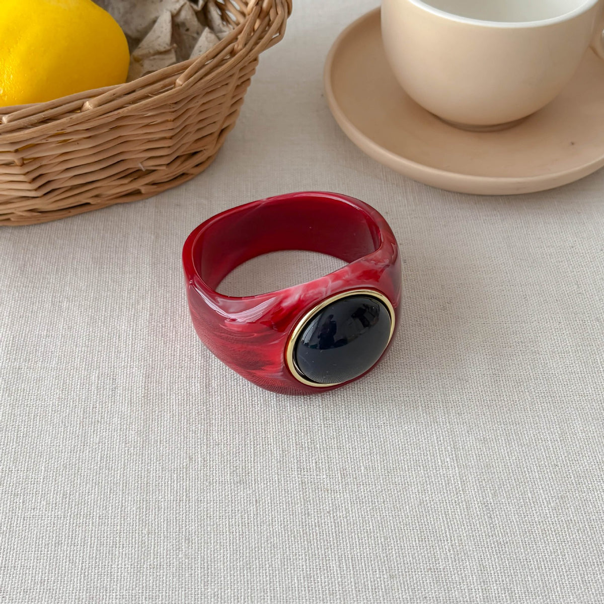 Classy Marbled Geometric Resin Ring