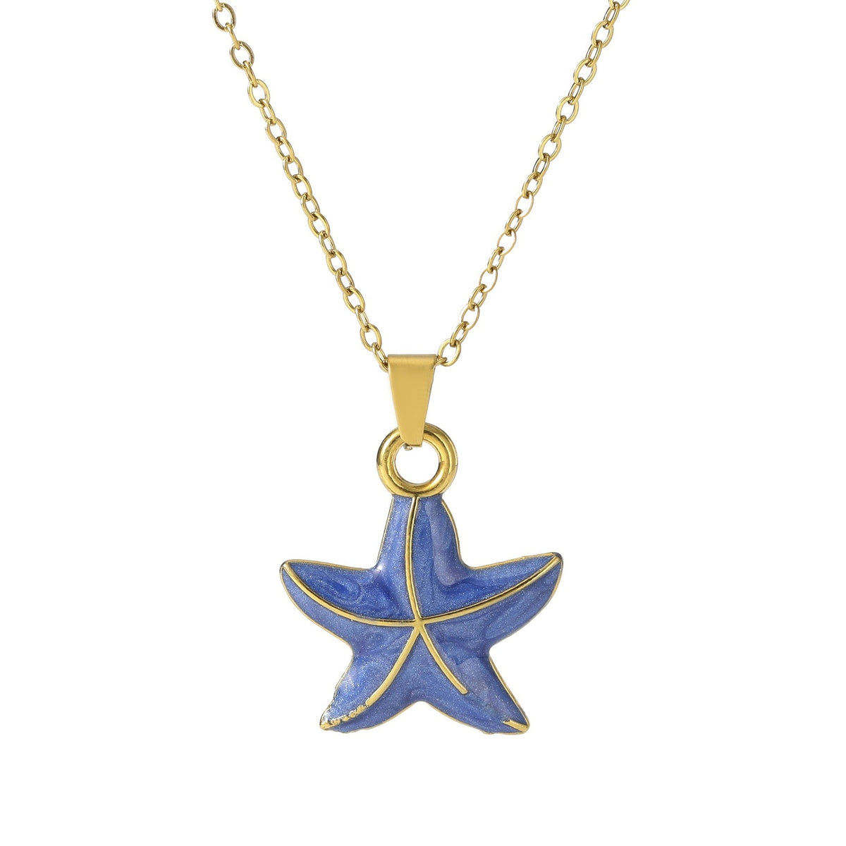 Dainty Blue Enamel Starfish Necklace