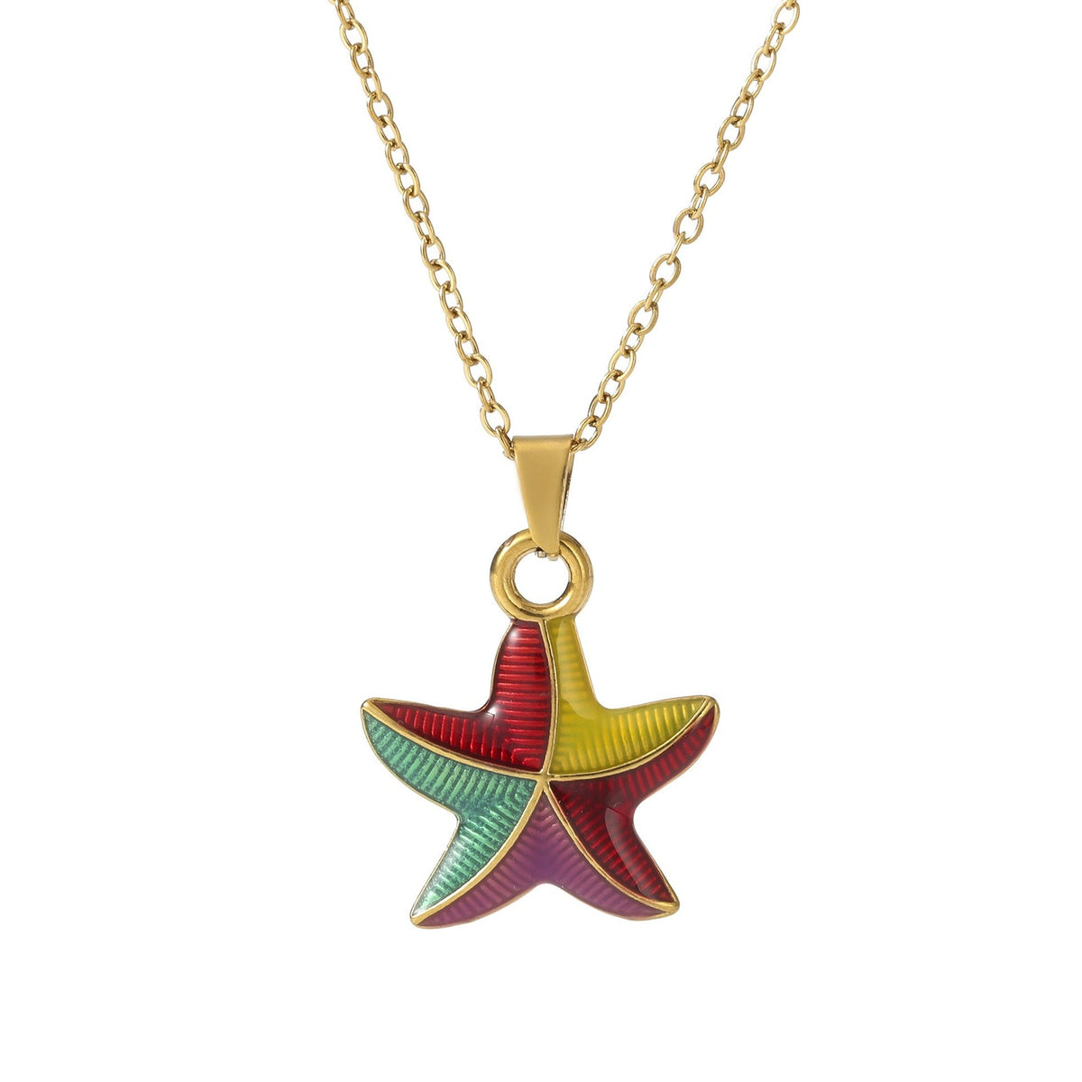 Dainty Blue Enamel Starfish Necklace