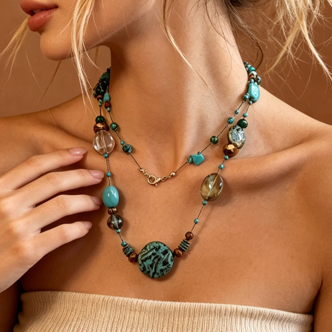 Boho Mixed Stone Choker & Pendant Necklace
