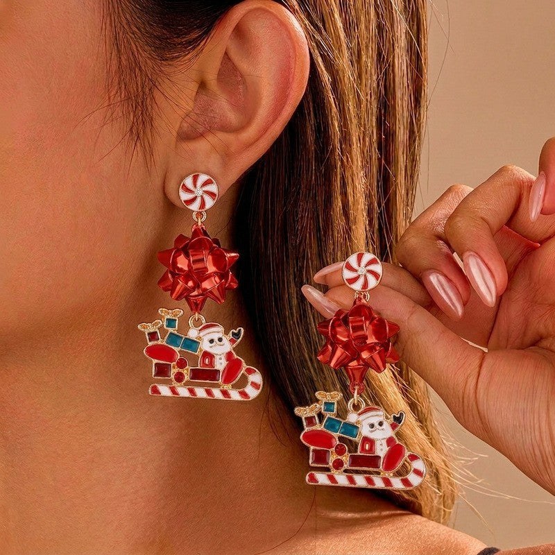 Festive Enamel Gingerbread House Dangle Earrings