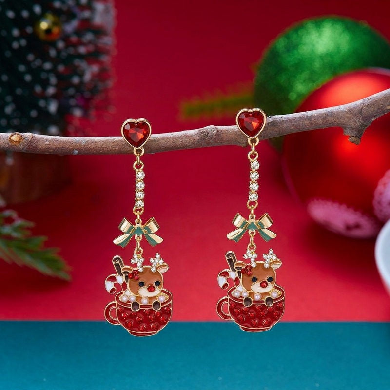 Festive Enamel Gingerbread House Dangle Earrings