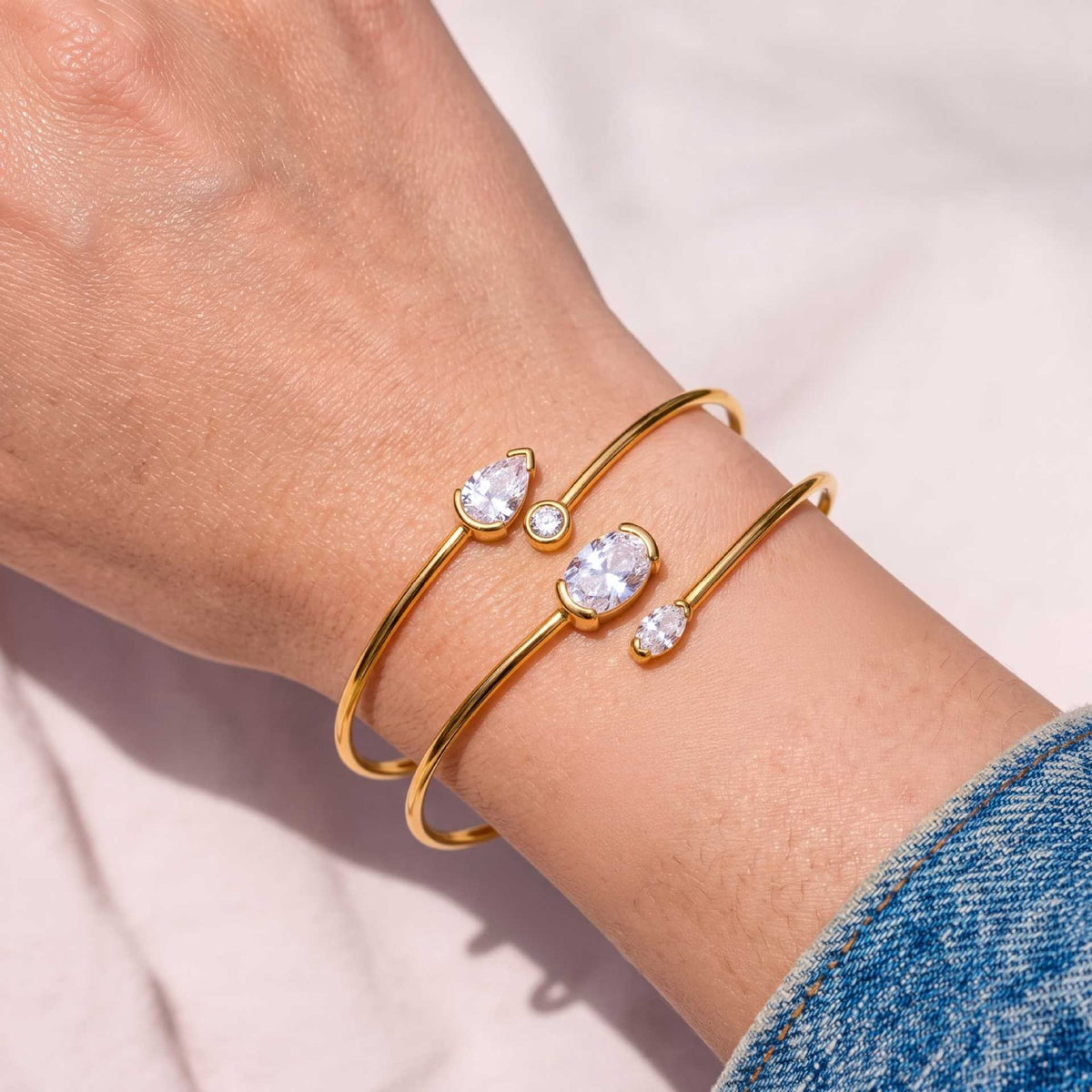 Classy Mixed Shape CZ Open Bangle