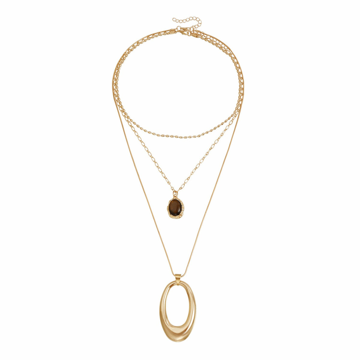Classy Layered Oval Pendant Necklace