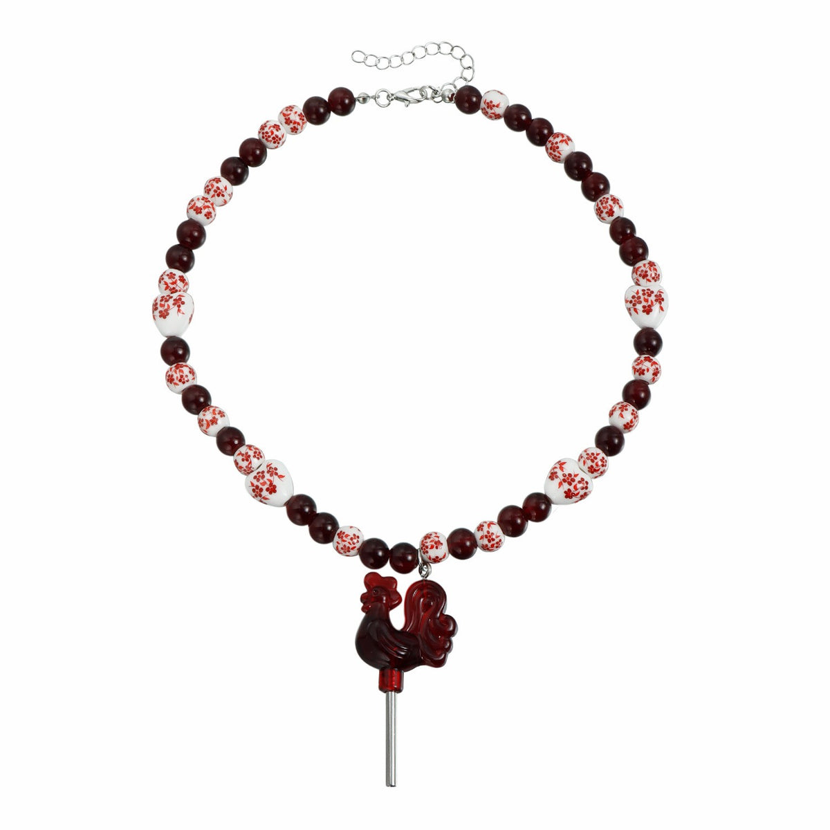 Classy Red Rooster Beaded Necklace