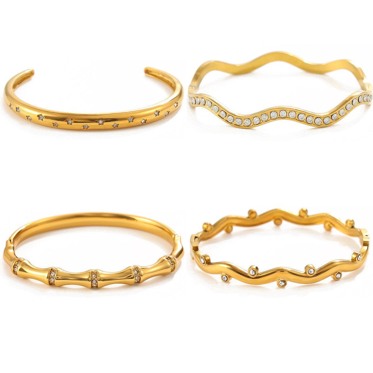 4pc Classy Wavy Bamboo & Star Bangle Set