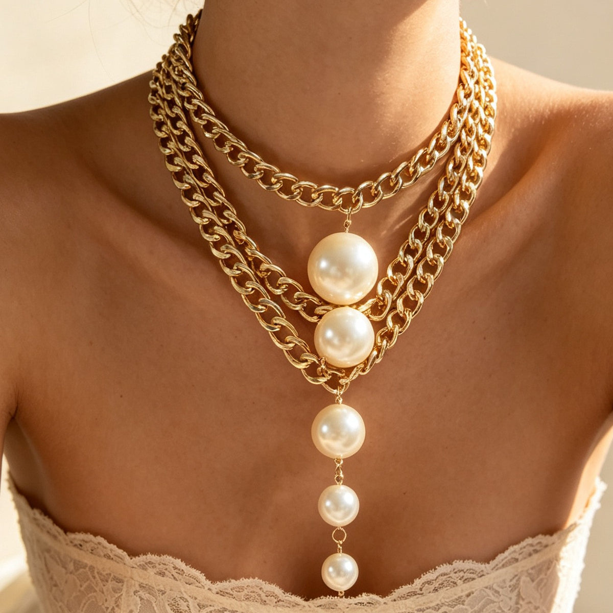 Classy Layered Faux Pearl Y-Necklace