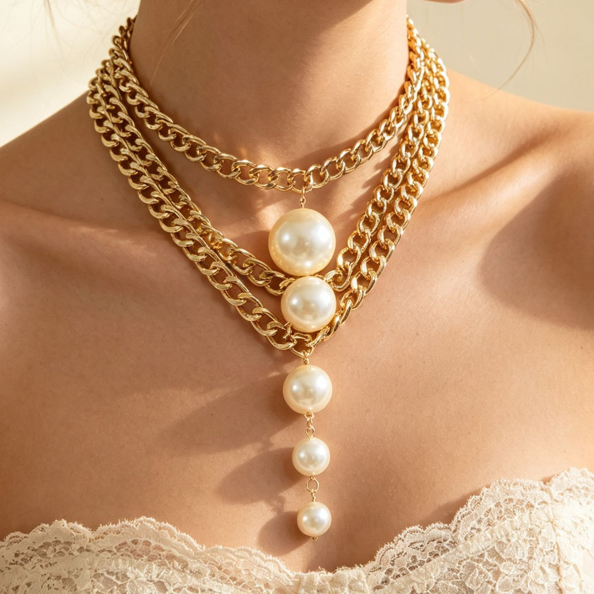 Classy Layered Faux Pearl Y-Necklace