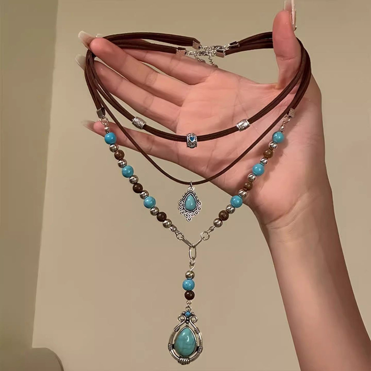 Boho Vintage Turquoise Y-Necklace Set