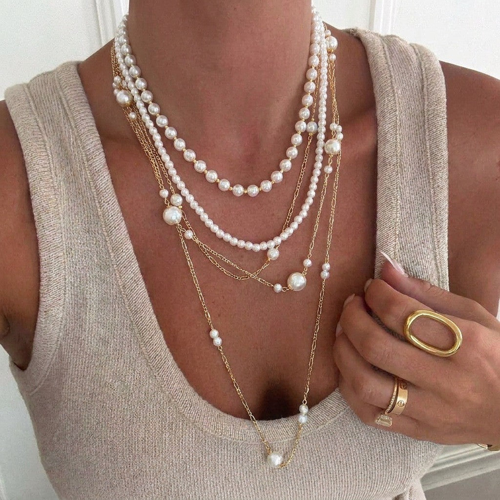 Classy Multi-Strand Faux Pearl Necklace