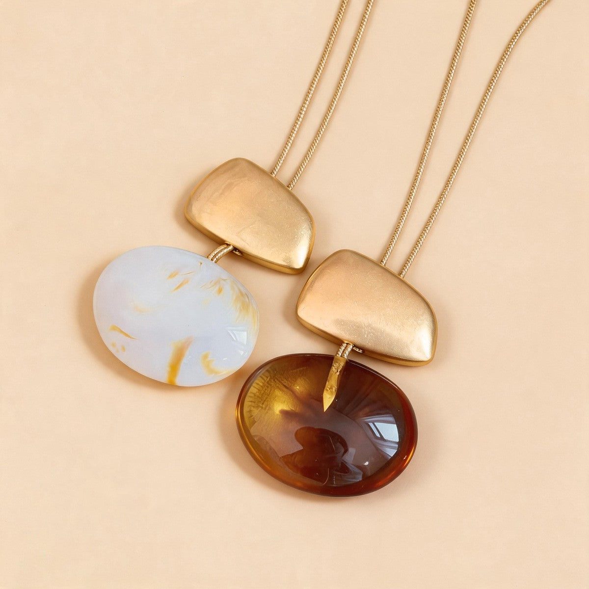 Boho Geometric Amber Resin Pendant Necklace