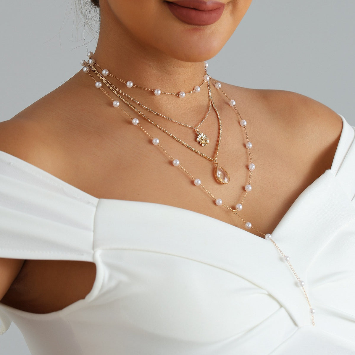 Classy Layered Faux Pearl Teardrop Y-Necklace