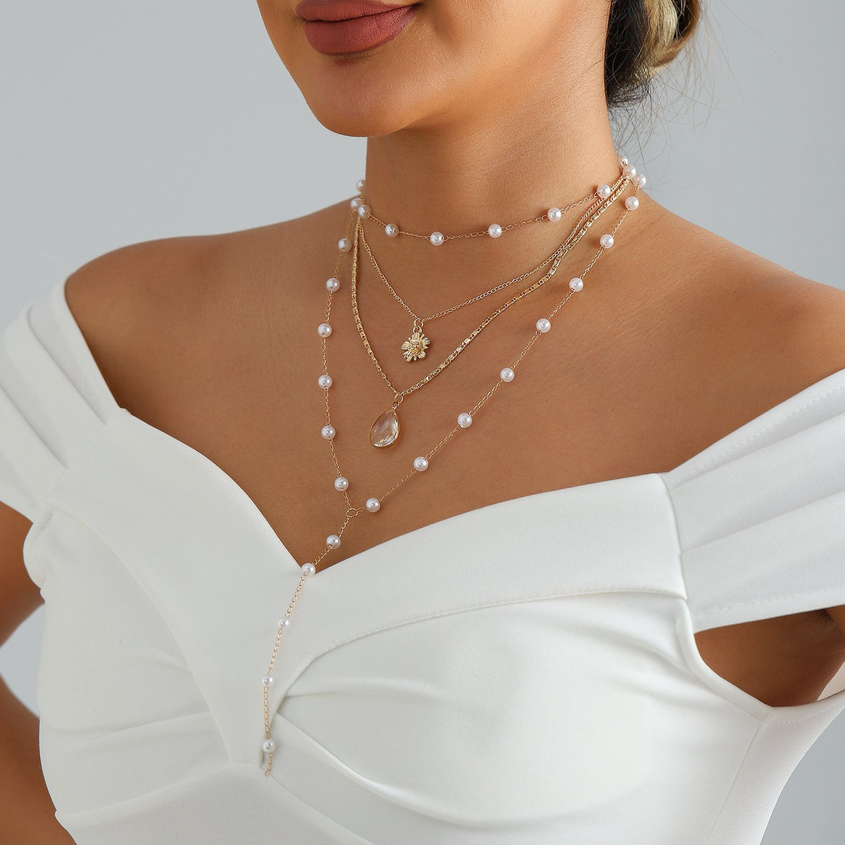 Classy Layered Faux Pearl Teardrop Y-Necklace