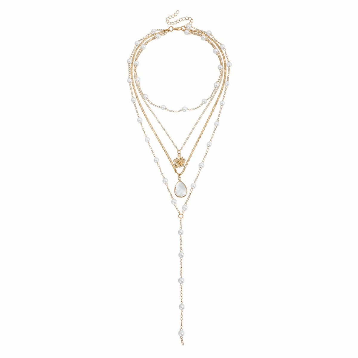 Classy Layered Faux Pearl Teardrop Y-Necklace