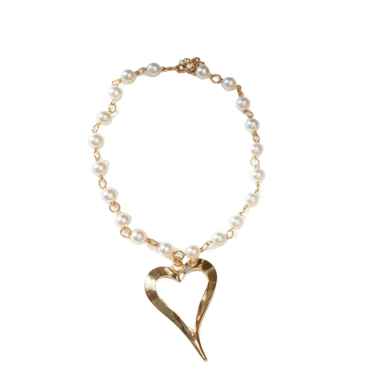 Classy Faux Pearl Open Heart Necklace