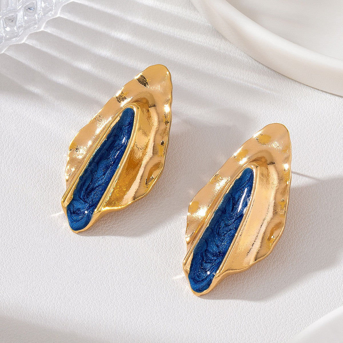 Classy Hammered Orange Geometric Stud Earrings