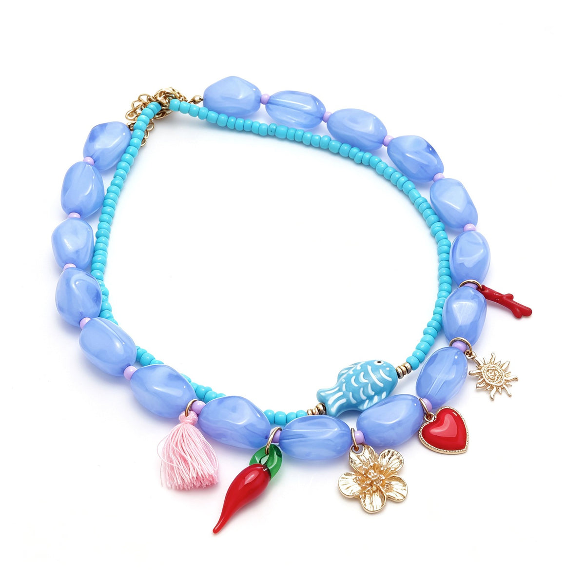 Boho Resin Bead Charm Necklace