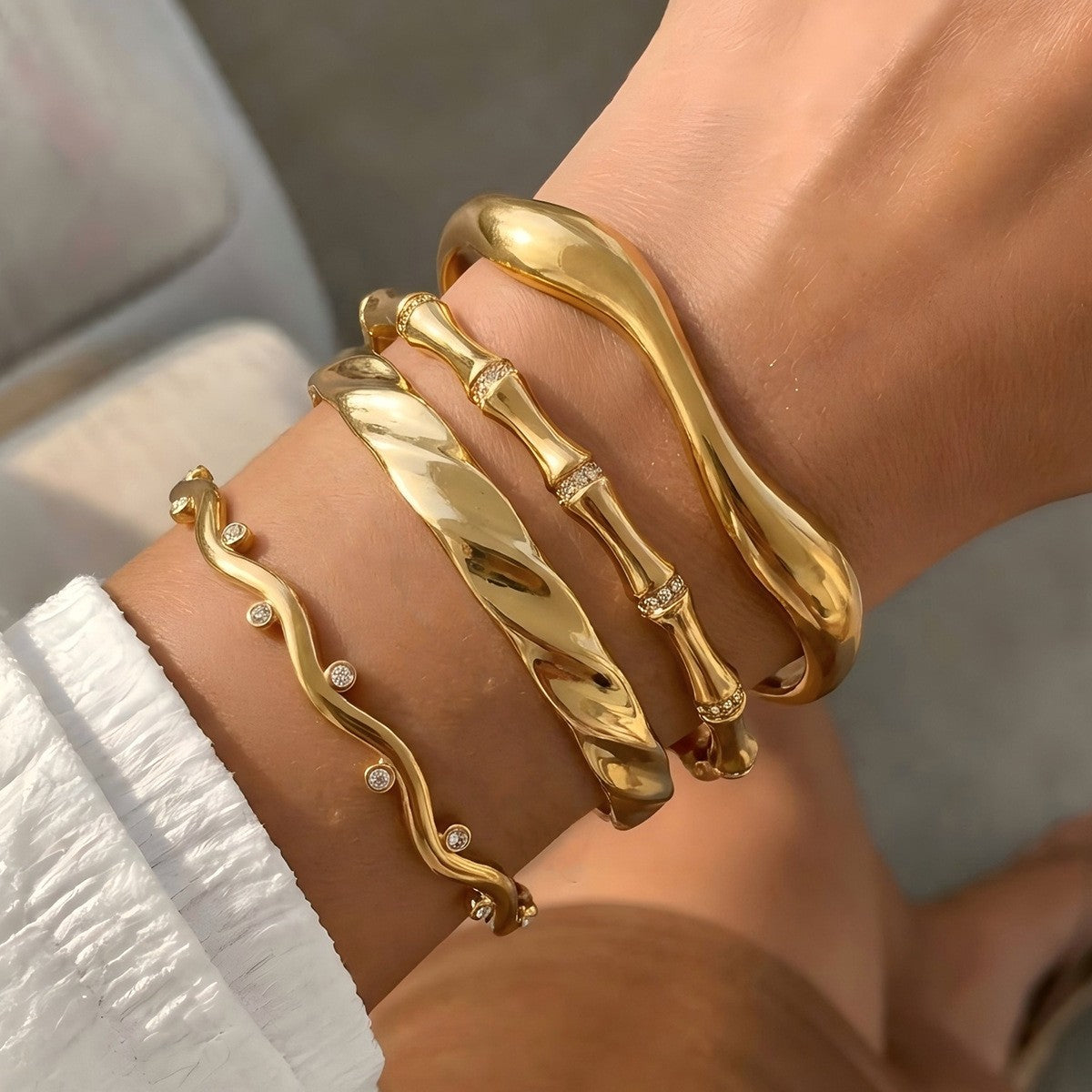 4pc Boho Mixed Motif Open Cuff Bracelet Set