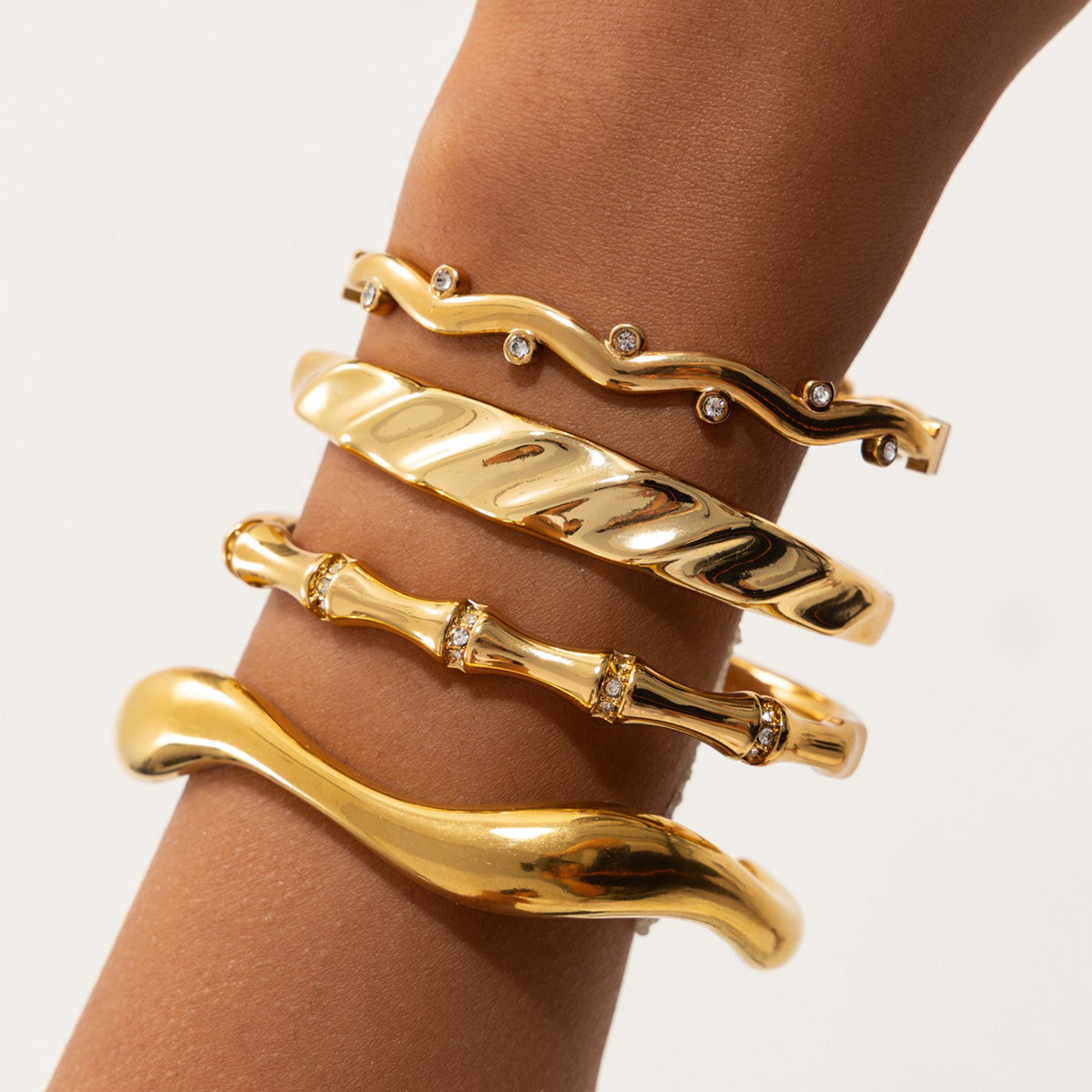 4pc Boho Mixed Motif Open Cuff Bracelet Set