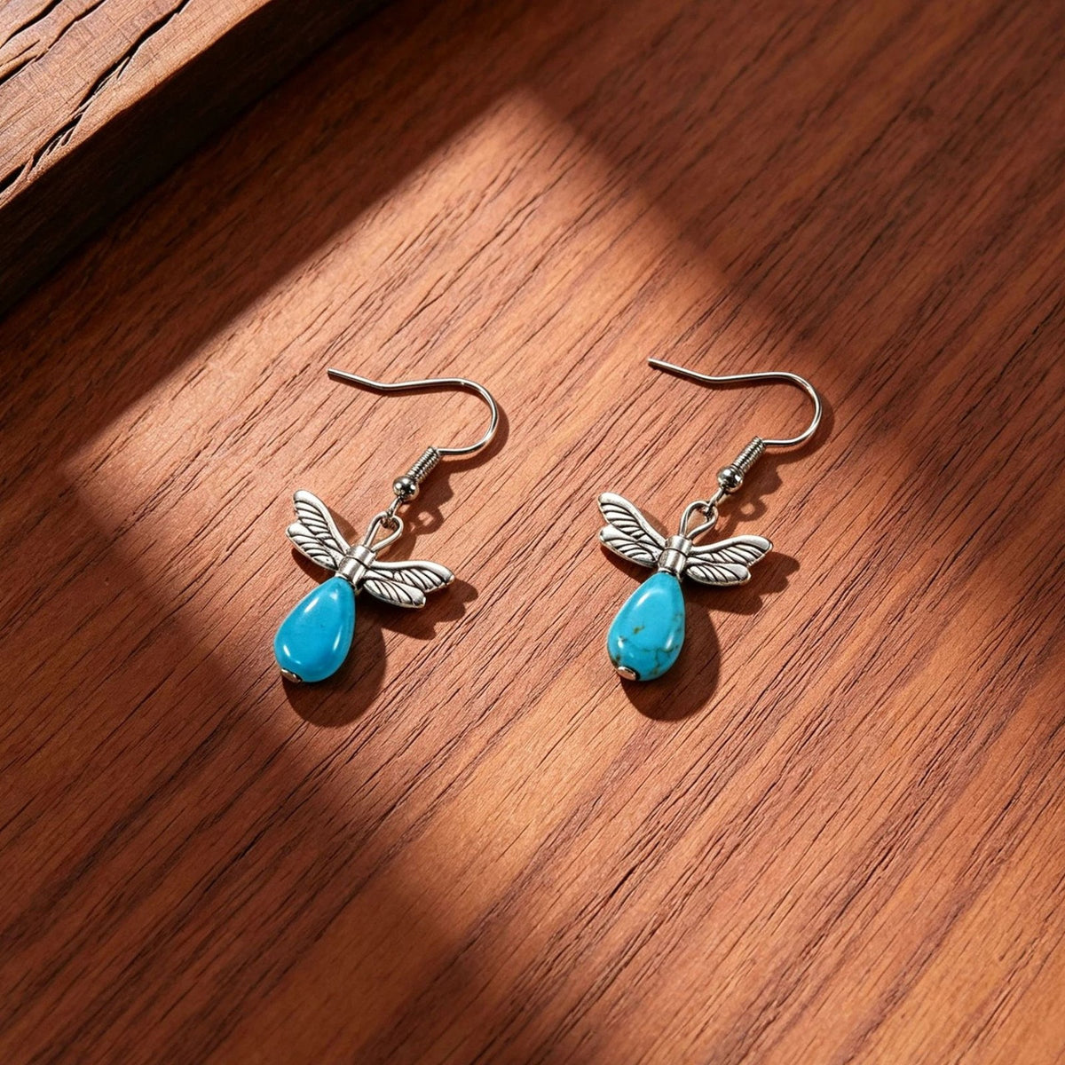Vintage Winged Faux Turquoise Drop Earrings
