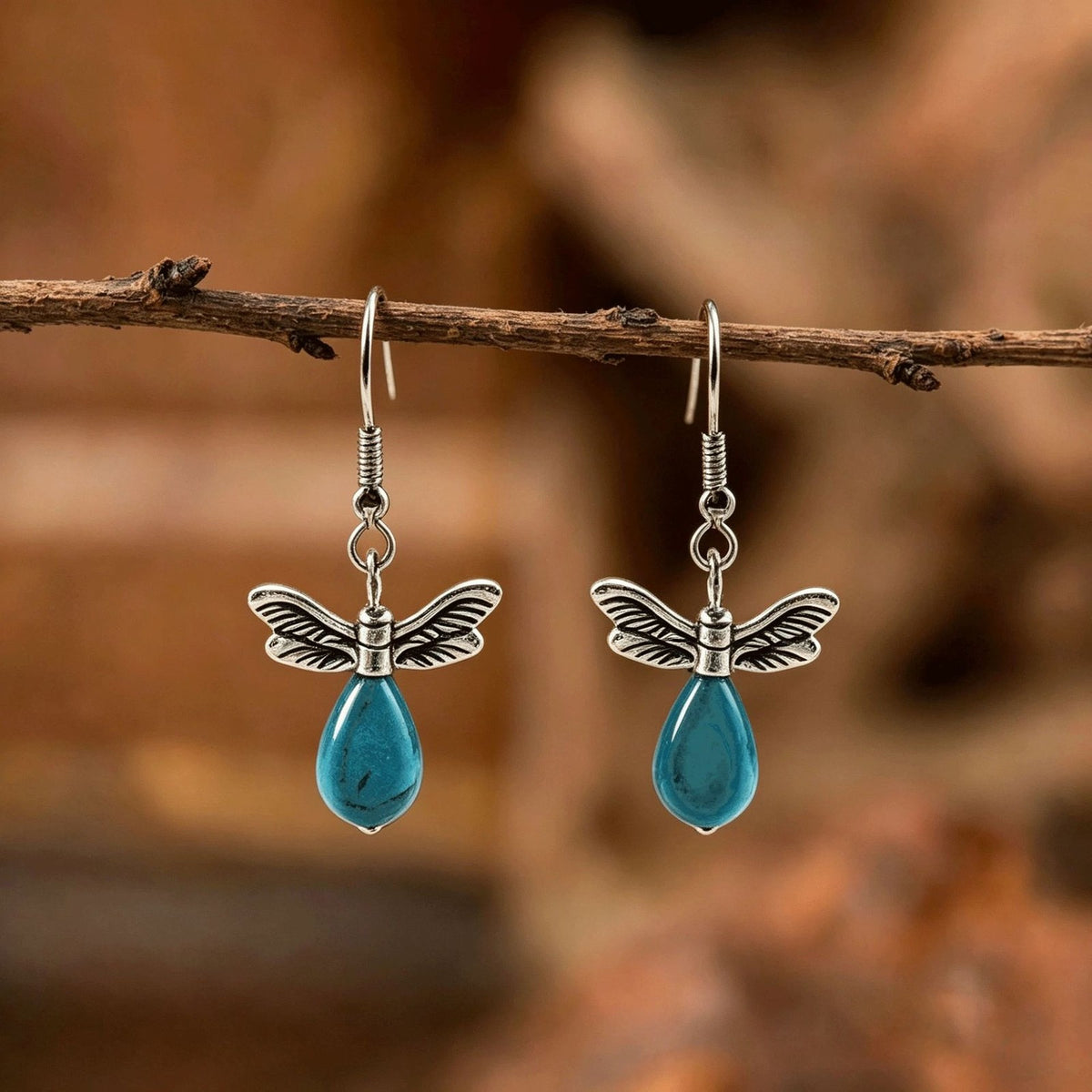 Vintage Winged Faux Turquoise Drop Earrings