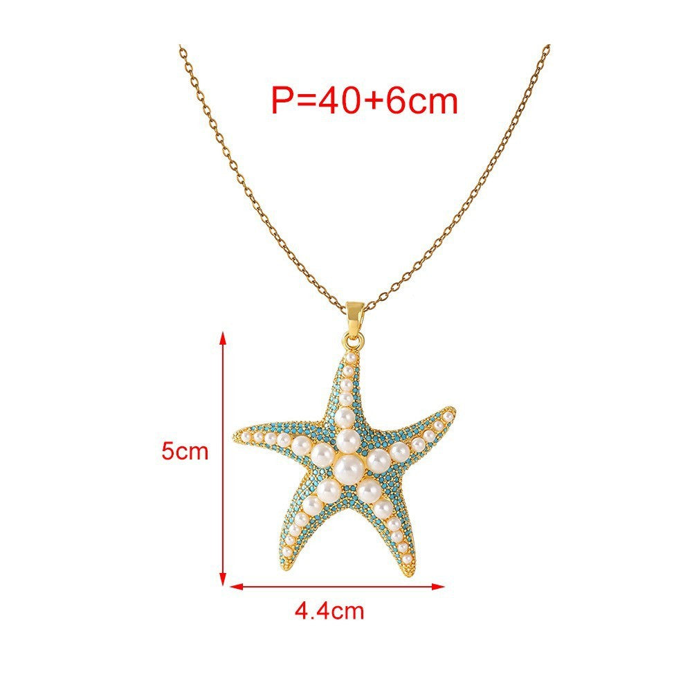 Boho Starfish Pearl Pendant Necklace