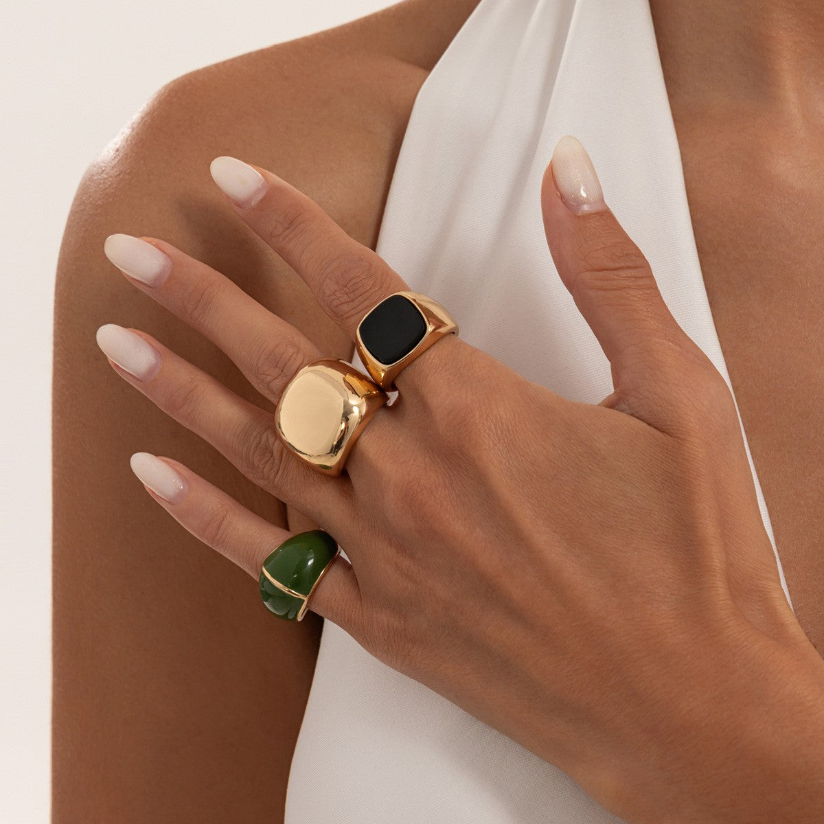 Classy Geometric Enamel Wide Ring Set