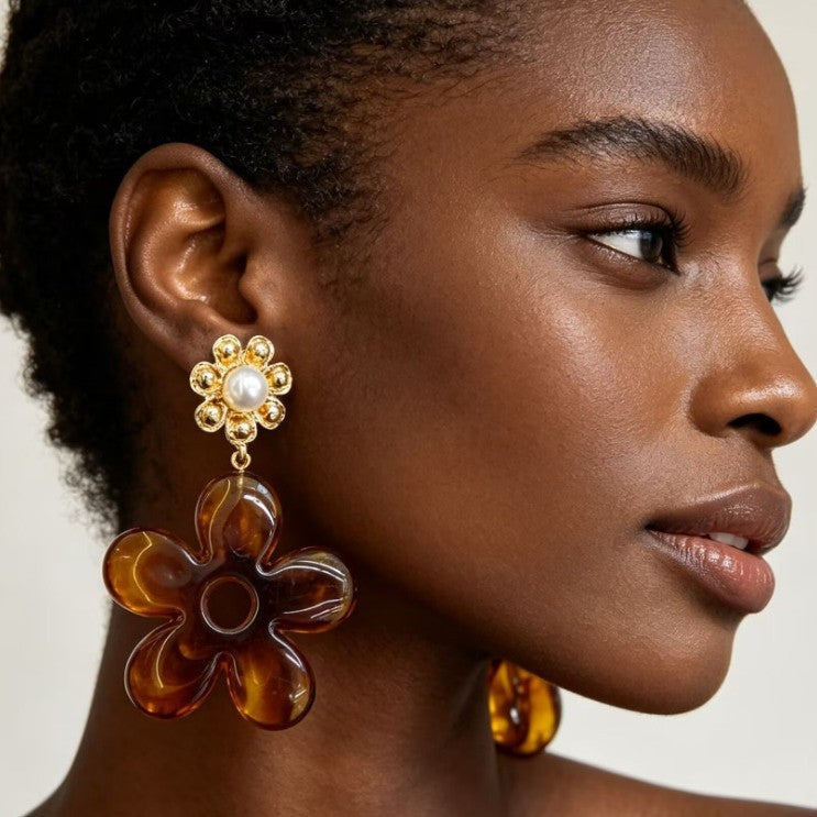 Boho Amber Acrylic Flower Drop Earrings