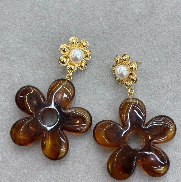 Boho Amber Acrylic Flower Drop Earrings