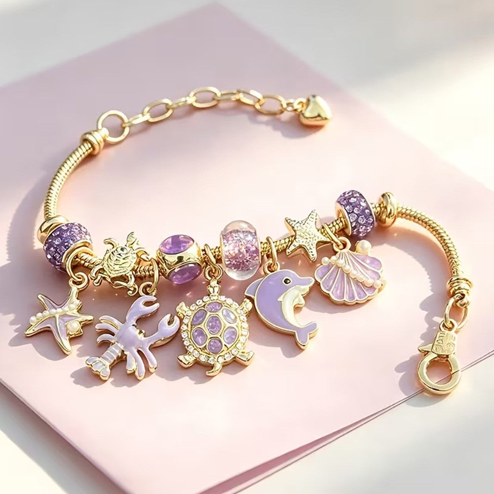 Dainty Purple Ocean Animal Charm Bracelet