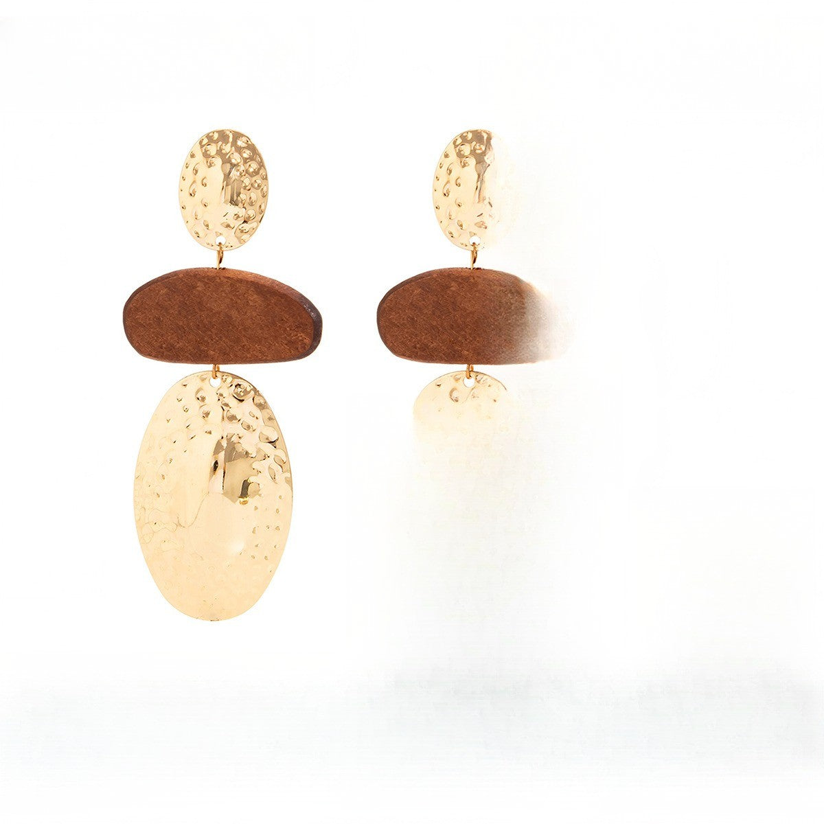 Boho Hammered Wood Oval Drop Earrings