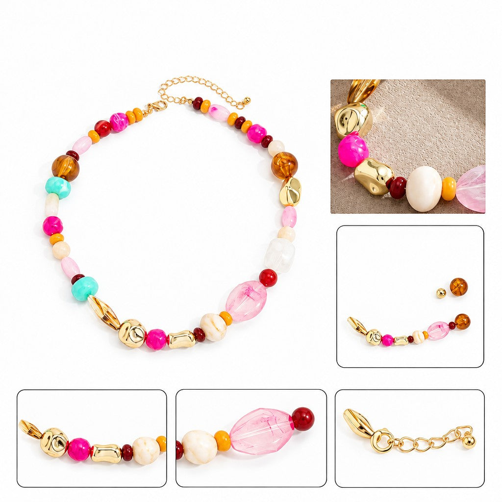 Boho Multicolor Resin Bead Necklace & Bracelet Set