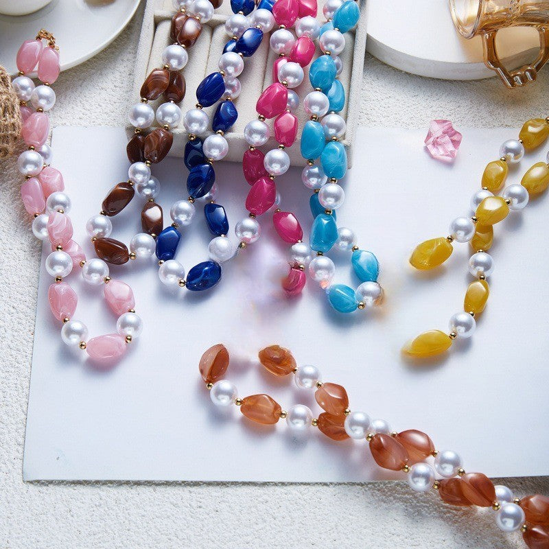 Boho Resin Bead & Faux Pearl Necklace