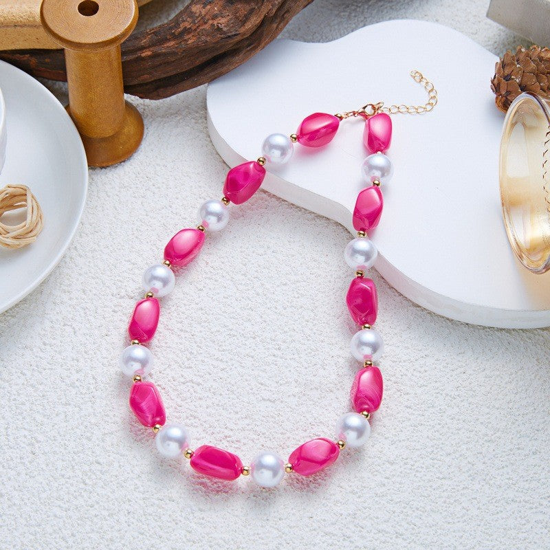 Boho Resin Bead & Faux Pearl Necklace