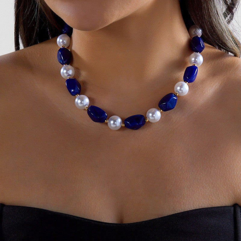 Boho Resin Bead & Faux Pearl Necklace