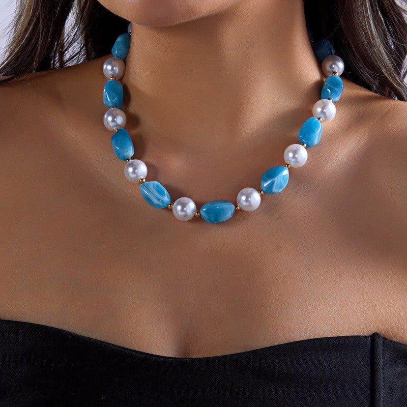 Boho Resin Bead & Faux Pearl Necklace
