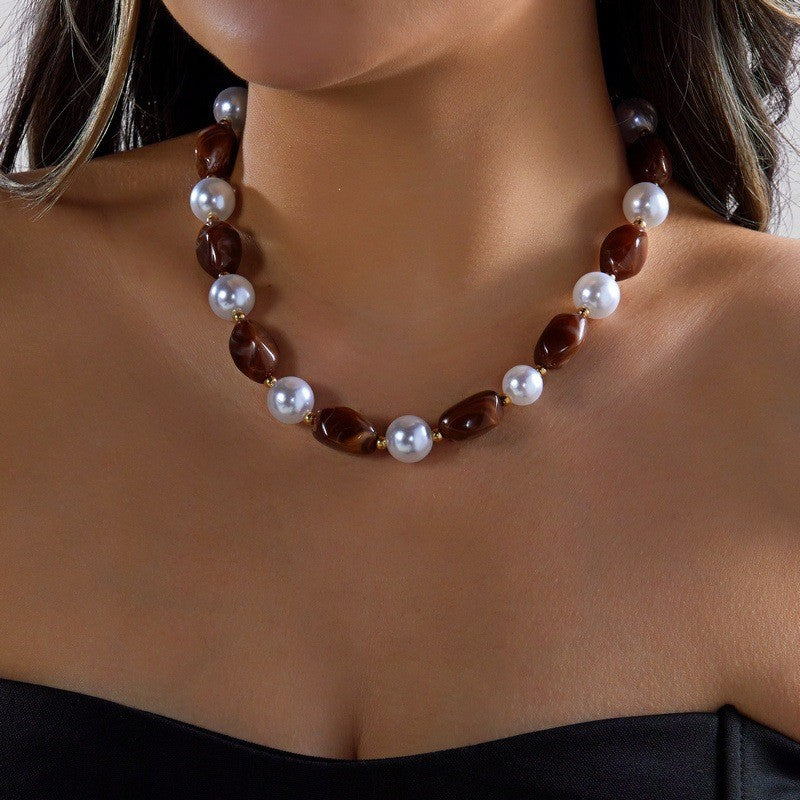 Boho Resin Bead & Faux Pearl Necklace