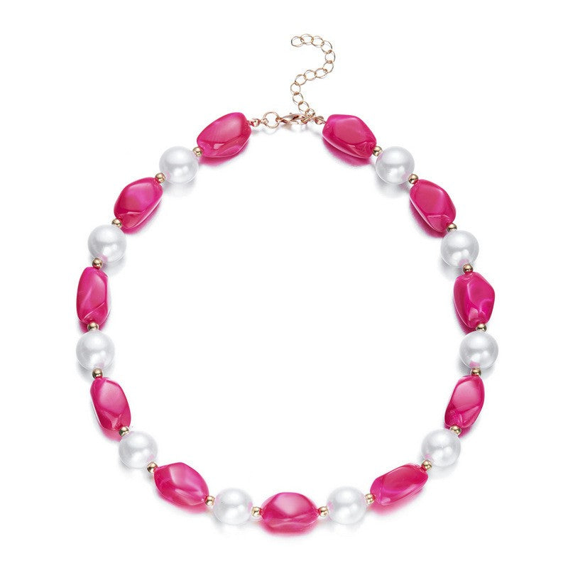Boho Resin Bead & Faux Pearl Necklace