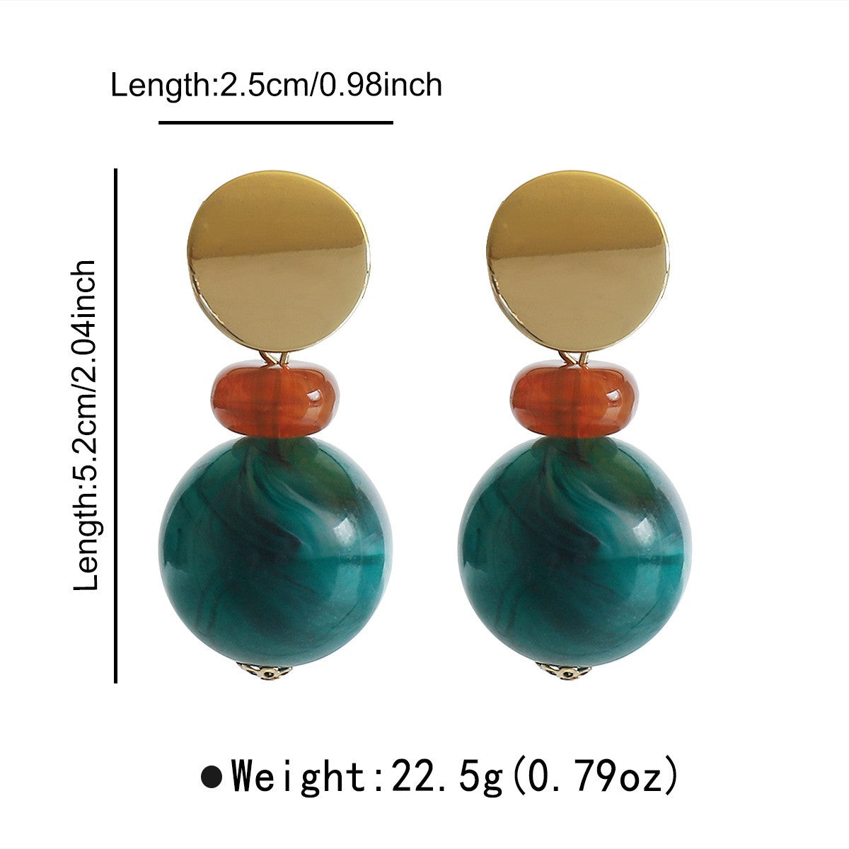 Classy Green Marble Resin Ball Drop Earrings