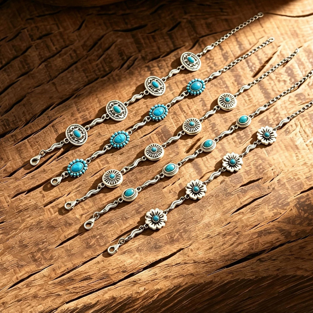 Vintage Boho Turquoise Flower Bracelet Set