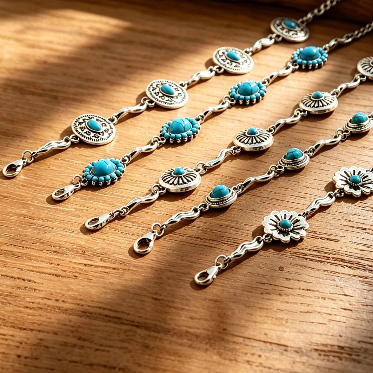 Vintage Boho Turquoise Flower Bracelet Set