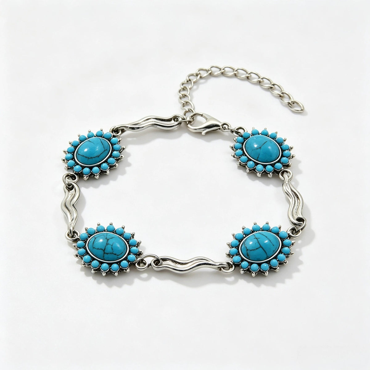 Vintage Boho Turquoise Flower Bracelet Set