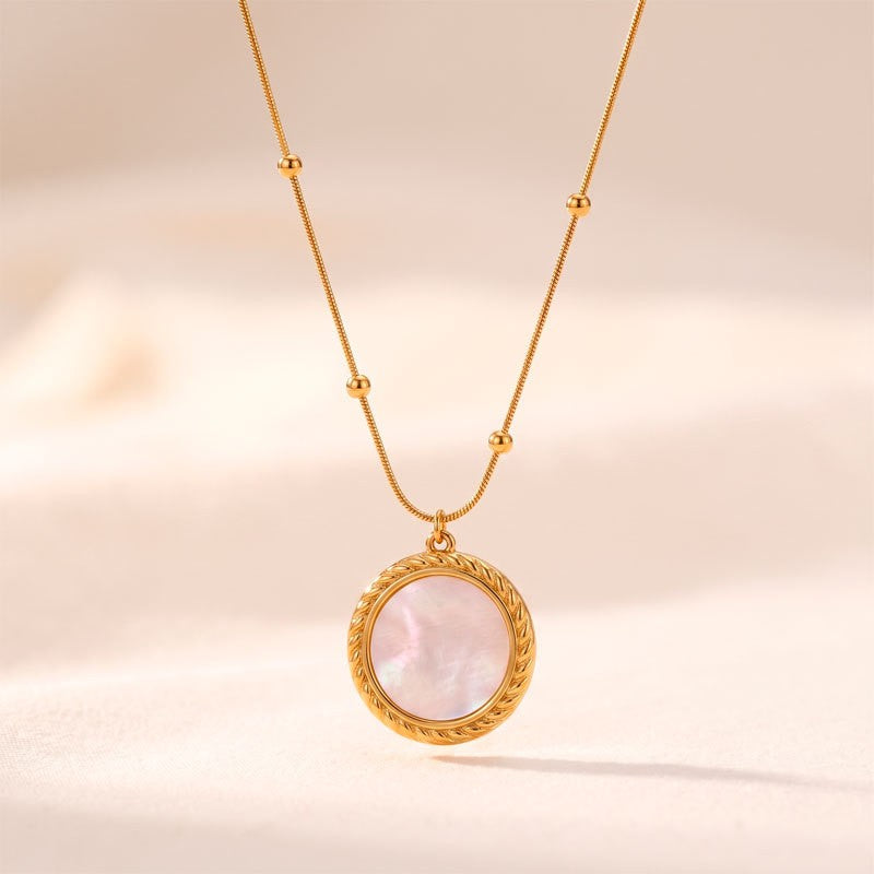 18k Dainty Geometric Mother of Pearl Disc Necklace