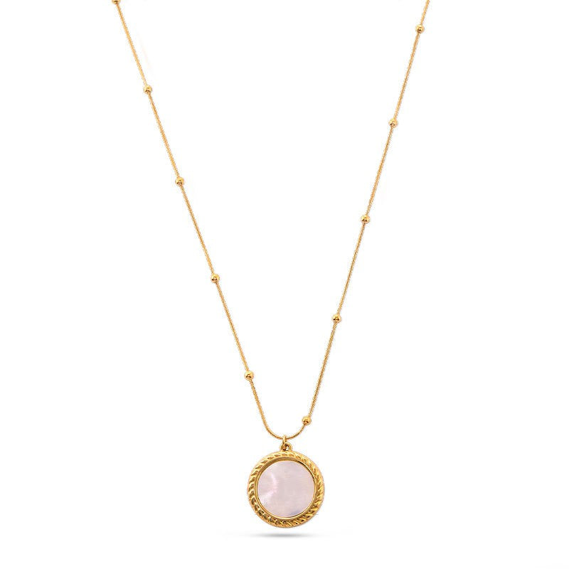 18k Dainty Geometric Mother of Pearl Disc Necklace