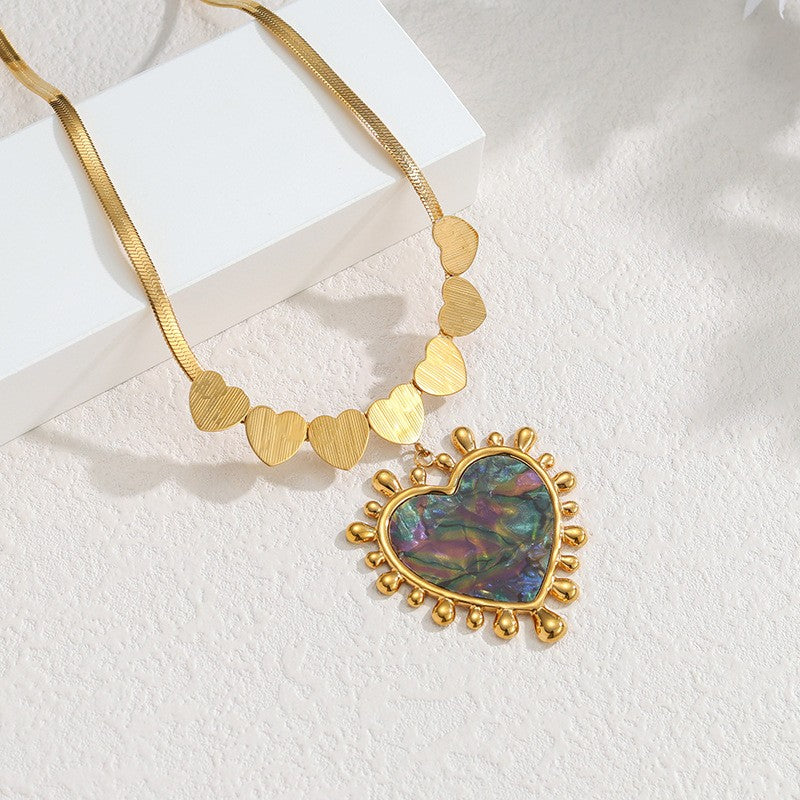 Romantic Iridescent Heart Snake Chain Necklace