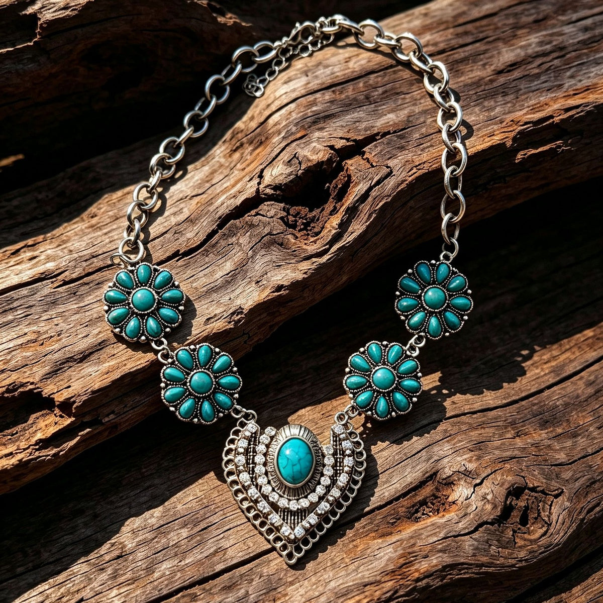 Boho Turquoise Floral Statement Necklace