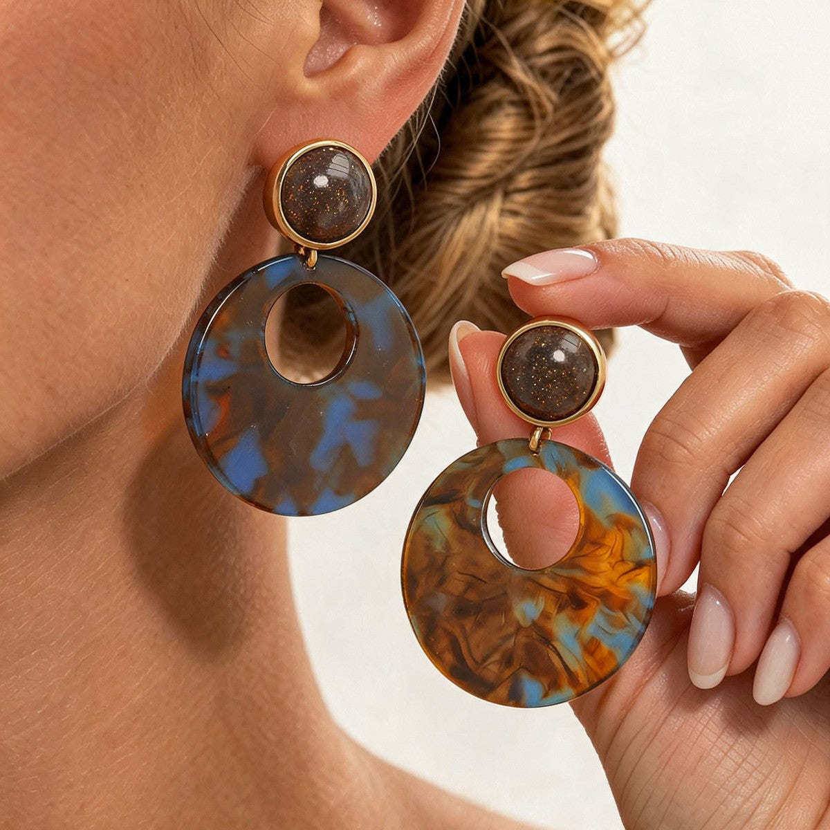 Classy Vintage Amber Circle Drop Earrings